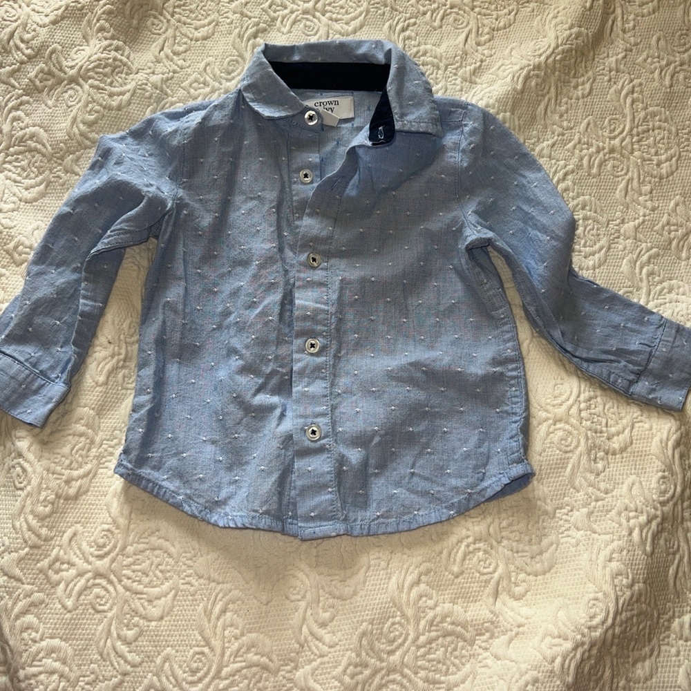 Baby Boys - Button Up Shirt - Sz 18m - Long Sleeve  - Blue - by Crown & Ivy